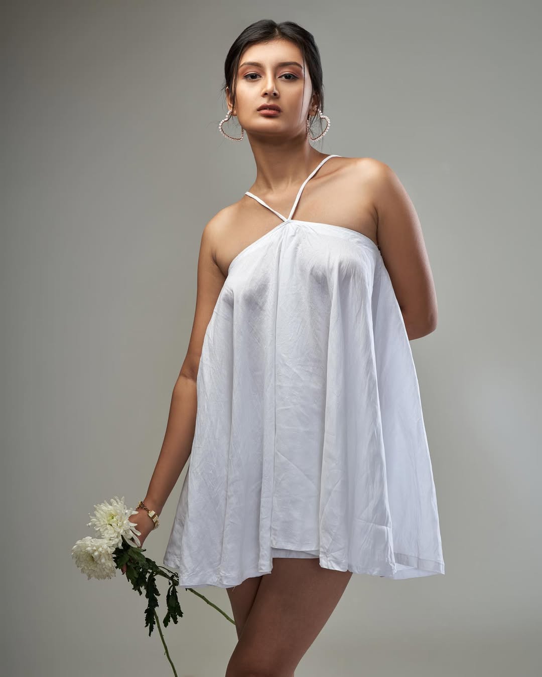 Whimsical White Flared Dress - Front View